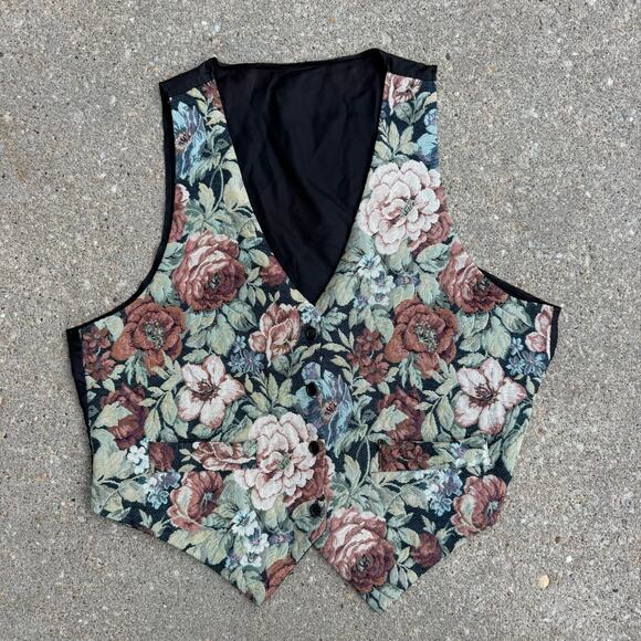 Vintage 90s Pastel Floral Tapestry Dress Vest XL? mauve dusty blue green cream - Picture 1 of 6